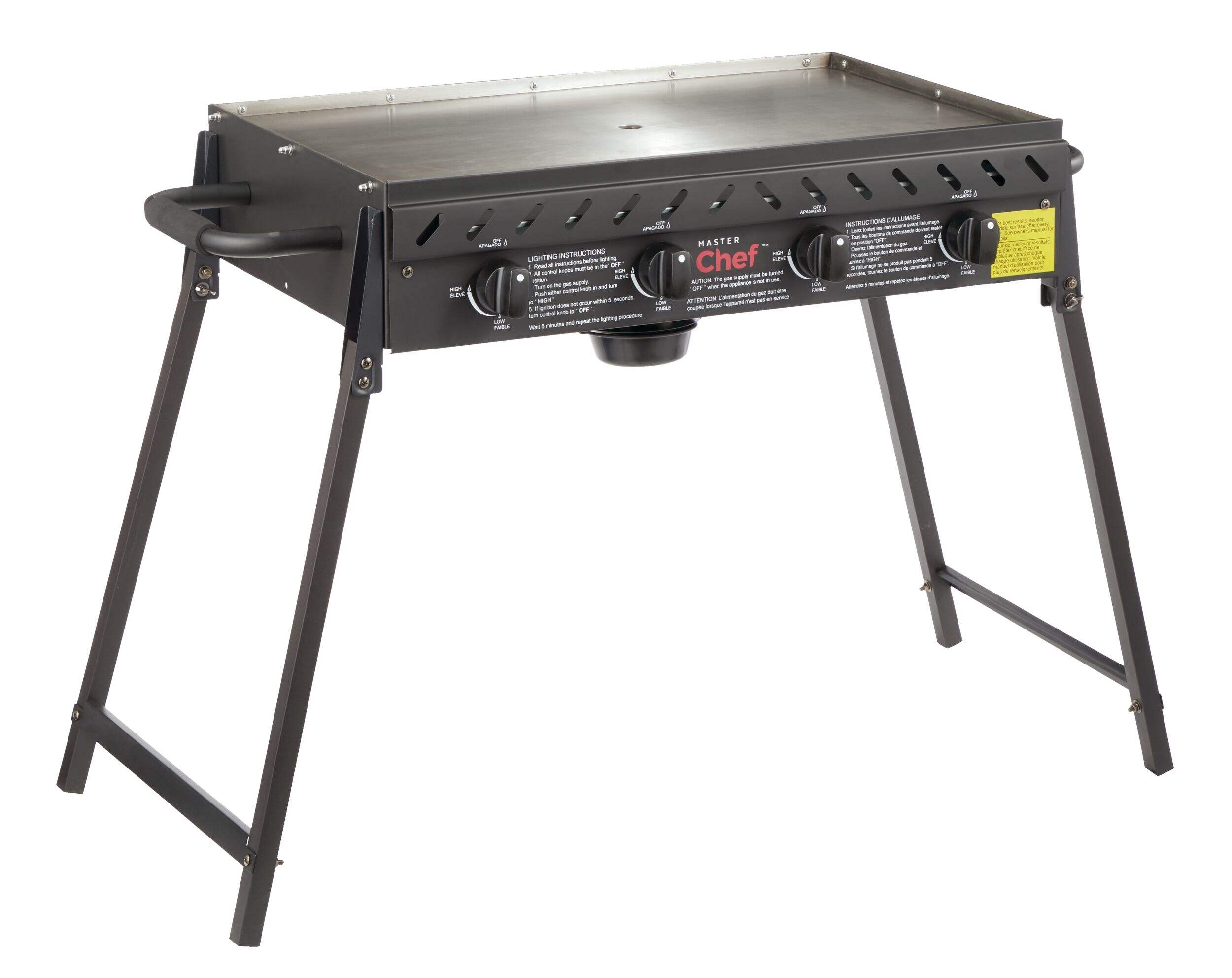 MASTER Chef Portable Outdoor 4-Burner Propane Gas Stainless Steel Griddle Front_Angled_Right