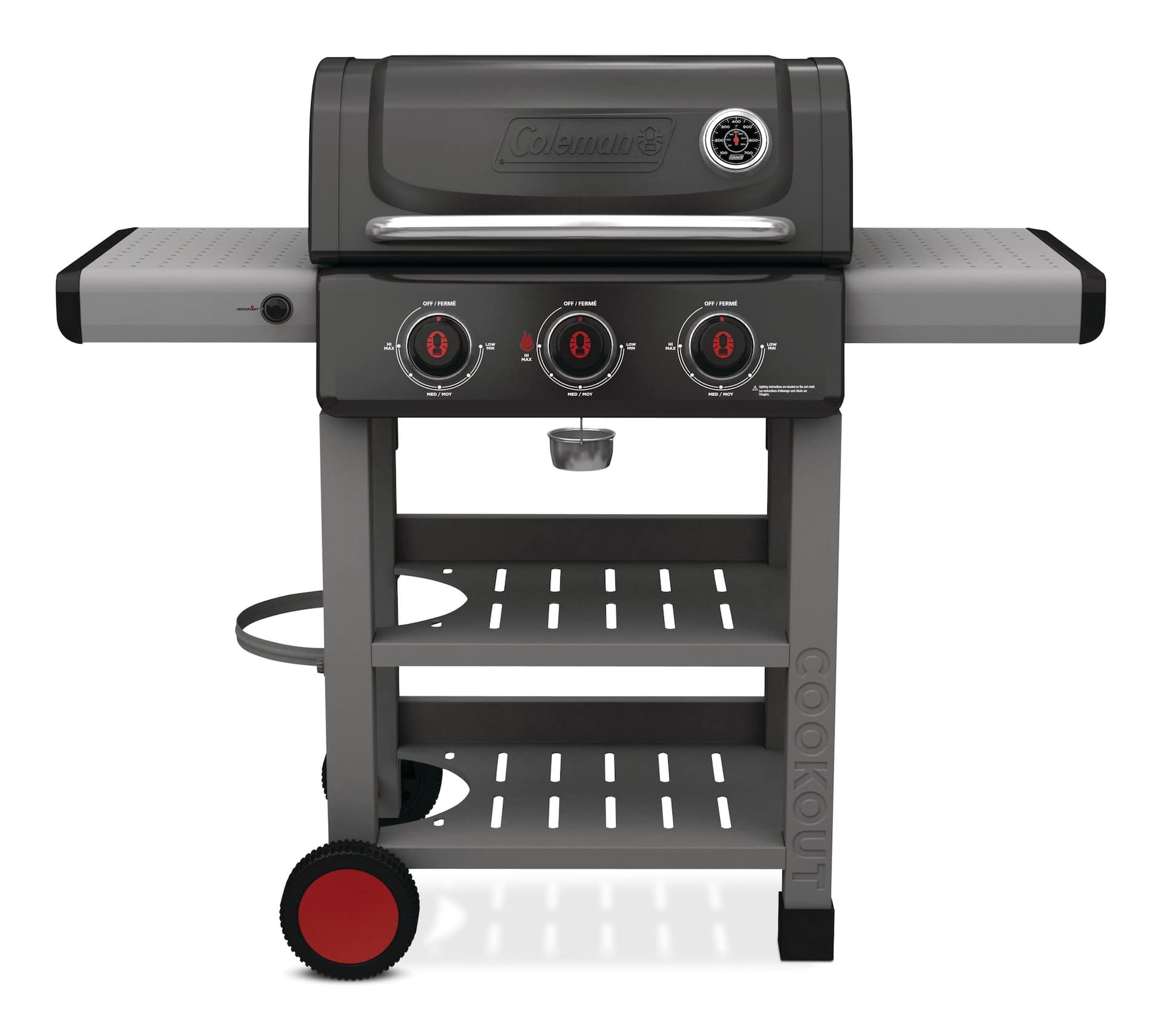 Coleman Cookout 3-Burner Propane Gas BBQ Grill with Side & Storage Shelves