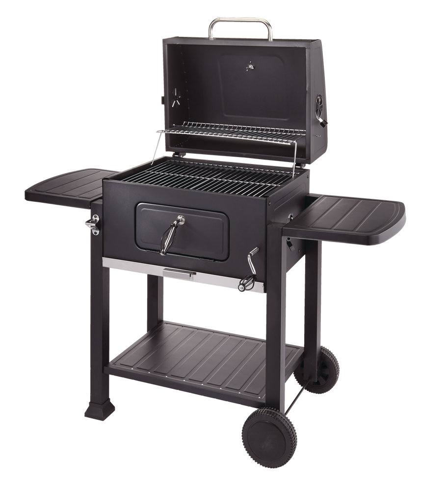 MASTER Chef Stationary 24In Charcoal BBQ Grill with Side Shelves