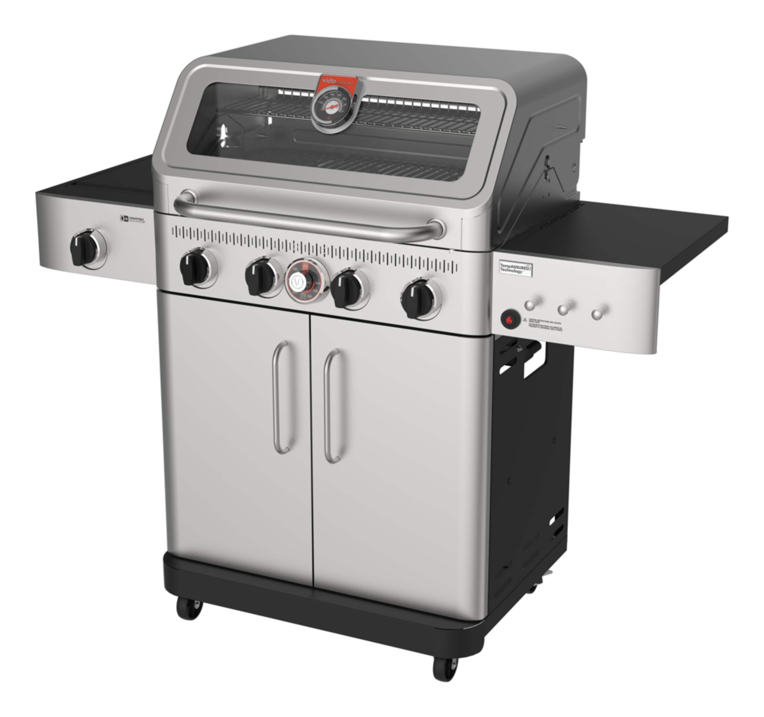 Vida by PADERNO Essence Series Vida 4-Burner Convertible Propane Gas BBQ Grill with a Window Lid Front_Three_Fourths_Angled_Left