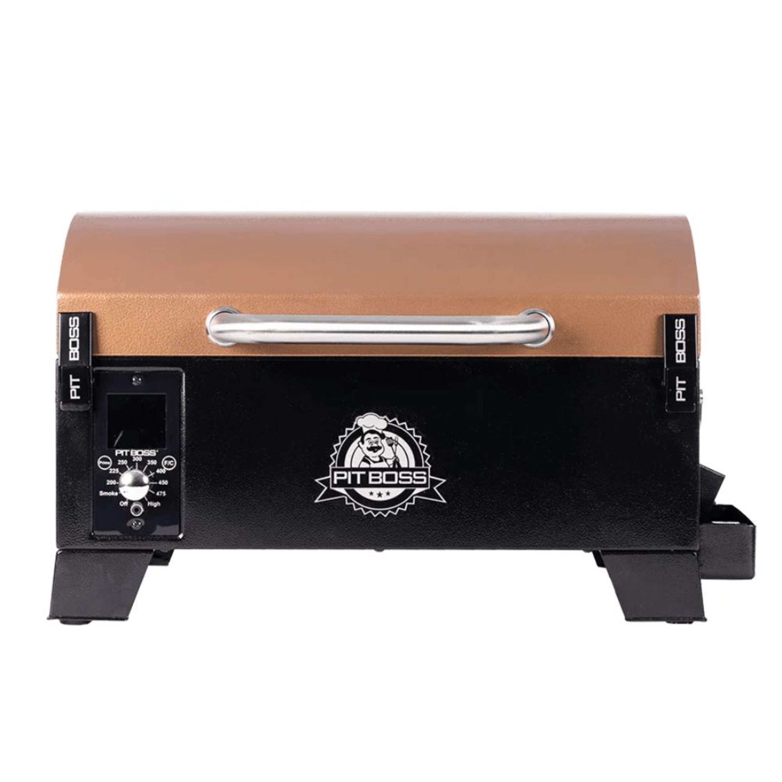 Pit Boss Portable Tabletop Wood Pellet BBQ Grill with Digital Controls & Lid Lock, Mahogany Front_Flat