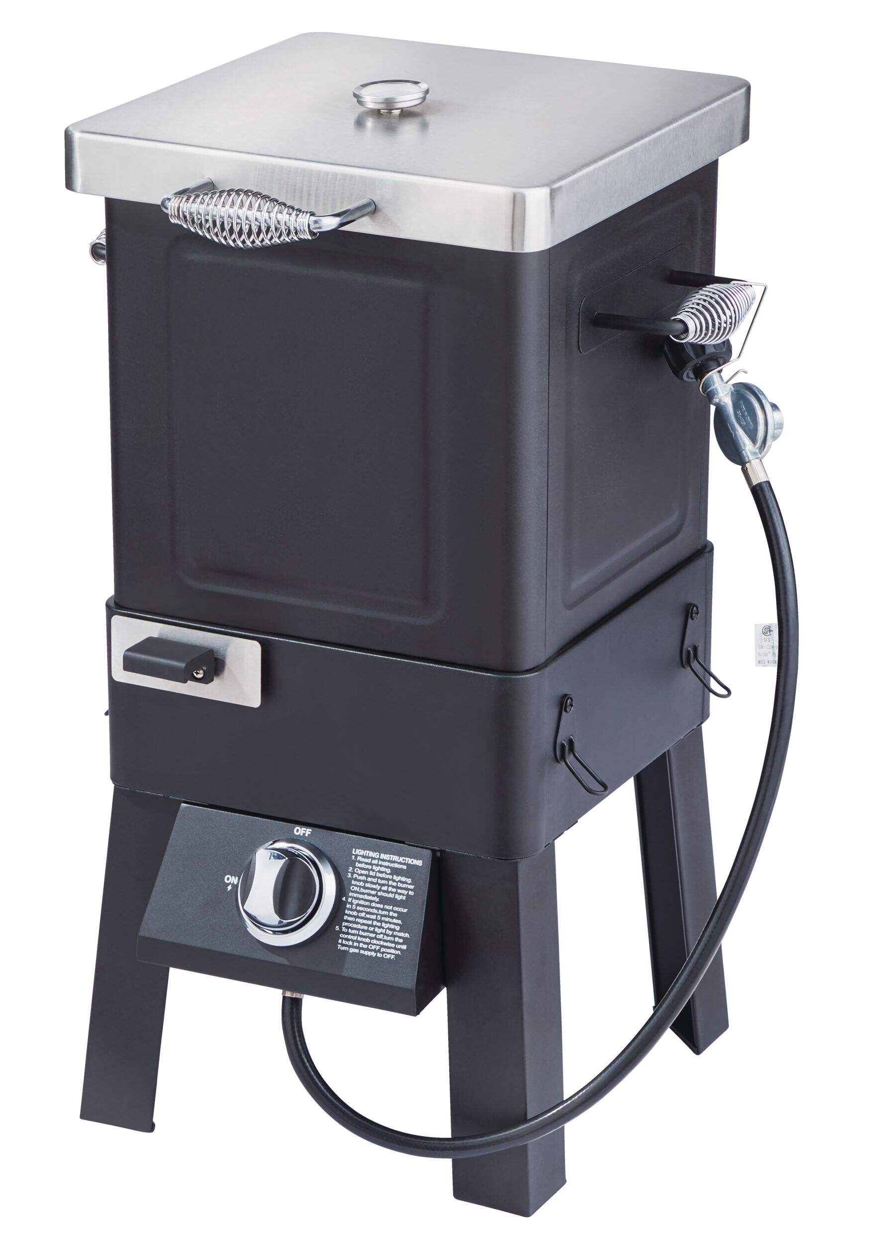 MASTER Chef 3-in-1 Outdoor Deep Fryer, Air Fryer & Smoker with Propane Gas Burner Front_Three_Fourths_Angled_Left