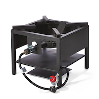 Réchaud d'extérieur en acier et fonte sur socle MASTER Chef avec brûleur au gaz propane Front_Three_Fourths_Angled_Left