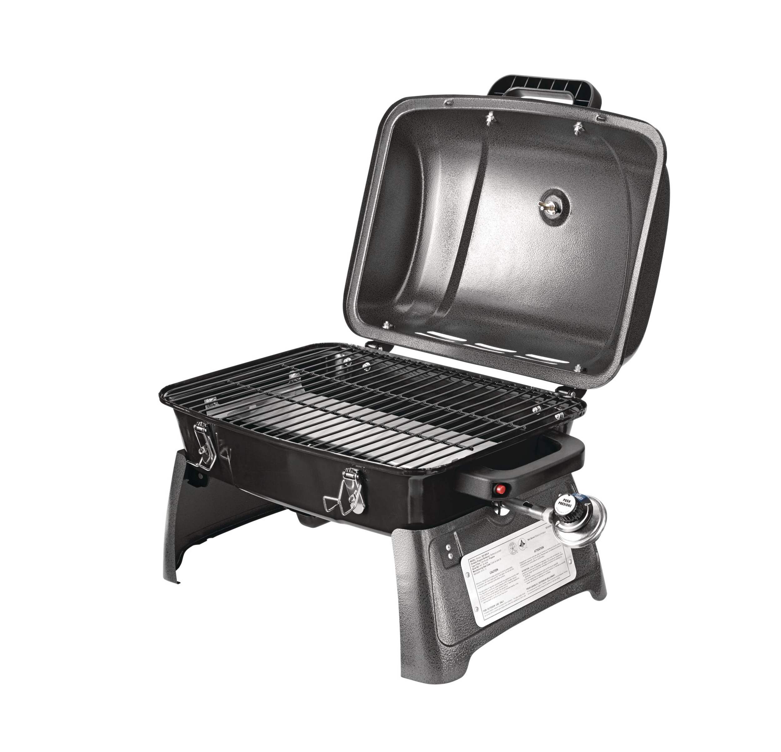 MASTER Chef Portable Tabletop Single-Burner Propane Gas BBQ Grill with Folding Legs Front_Three_Fourths_Angled_Left