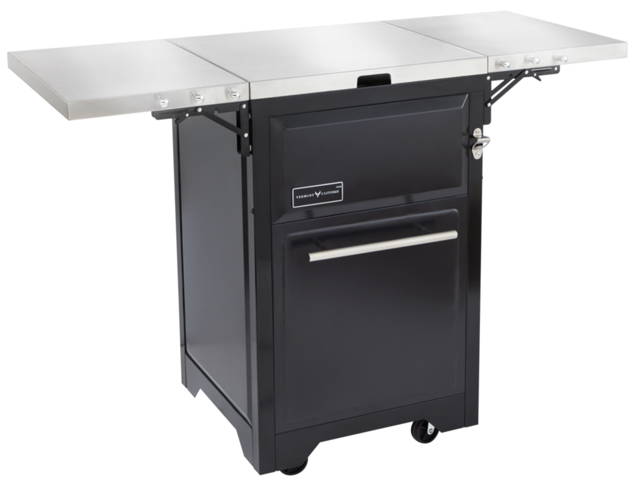 Vermont Castings Stainless Steel Outdoor Mobile Grill Prep Station & Storage Cart Front_Three_Fourths_Angled_Right