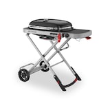 Weber Traveler Portable Single-Burner Propane Gas BBQ Grill with Folding Cart Stand Front_Three_Fourths_Angled_Left