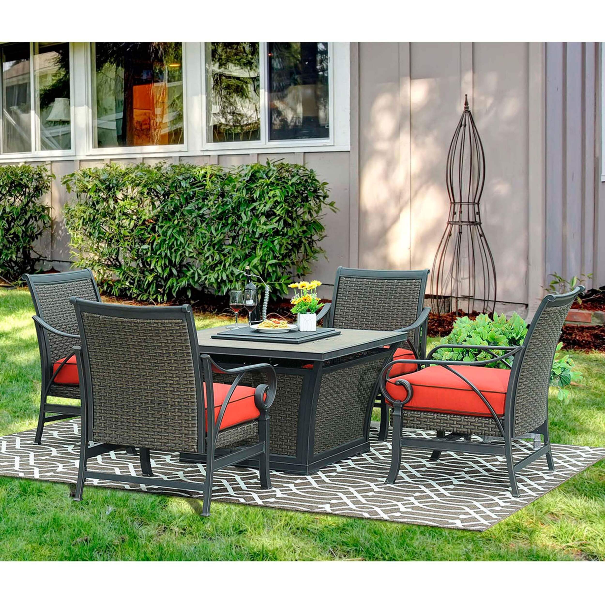 Ensemble de détente Sunjoy Metro avec foyer de table au propane liquide, 5 pces Composite_or_Mixed