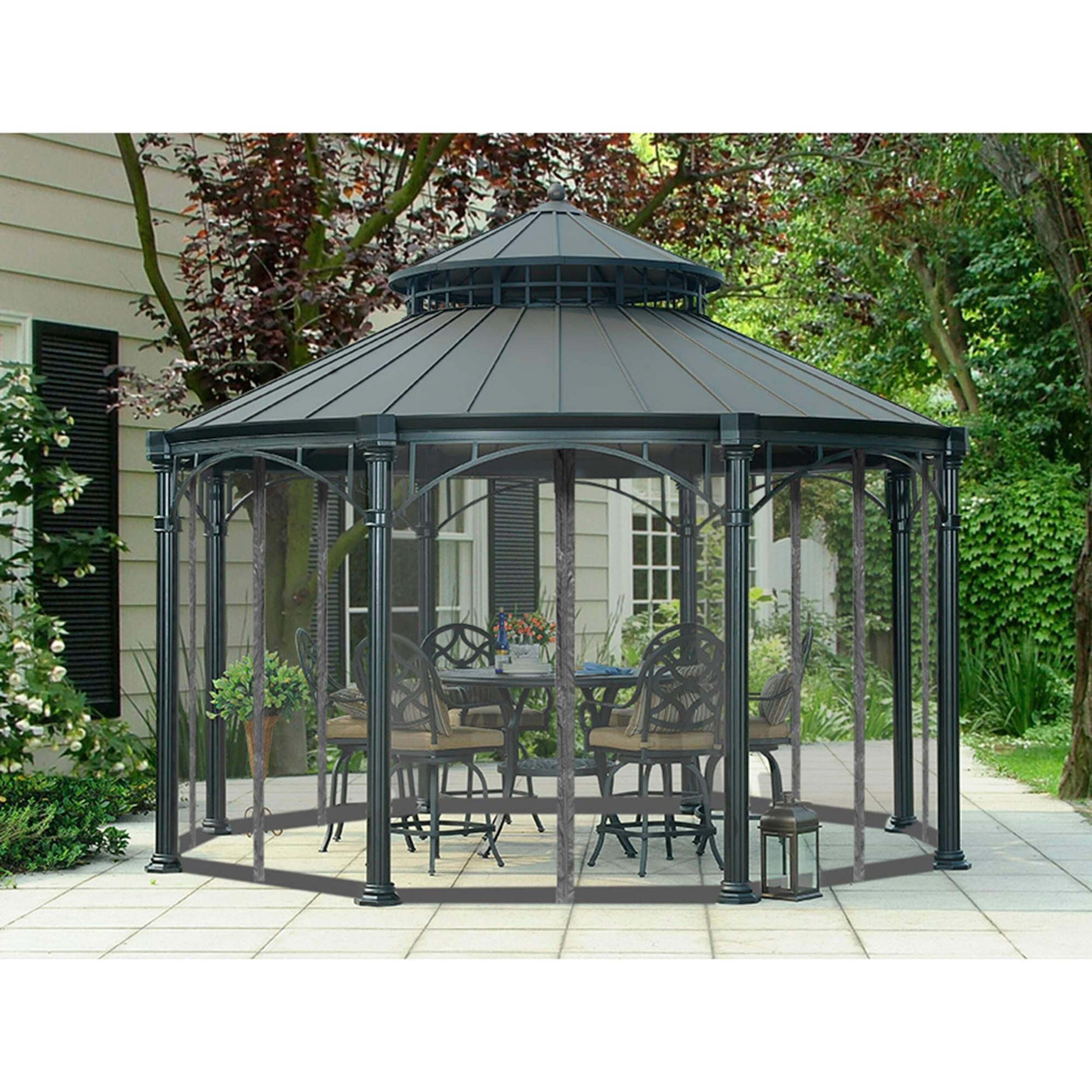 Sunjoy Universal Netting for Round Gazebo Front_Flat
