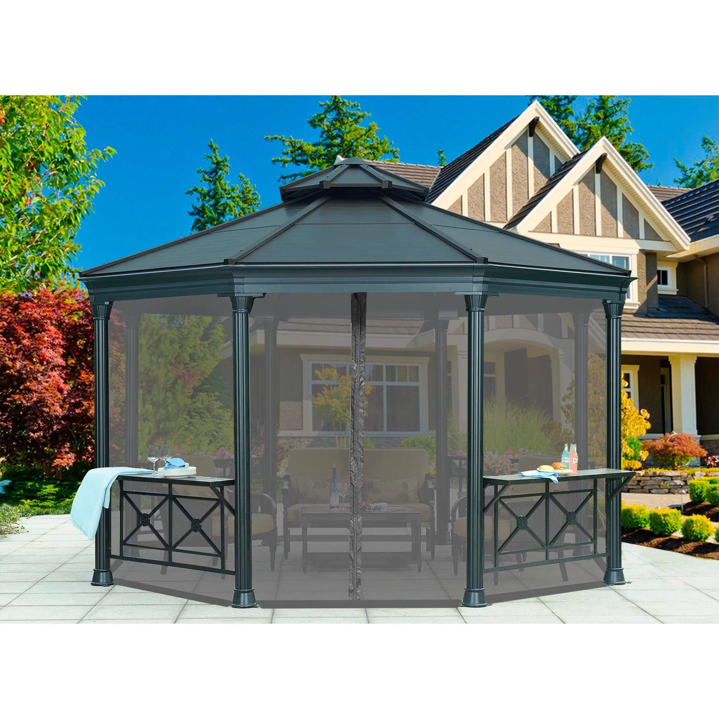 Sunjoy Universal Netting for Octagonal Gazebo Front_Flat