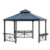 Abri de jardin hexagonal Sunjoy Carbondale, toit rigide, 166 x 144 x 128 po Front_Three_Fourths_Angled_Right