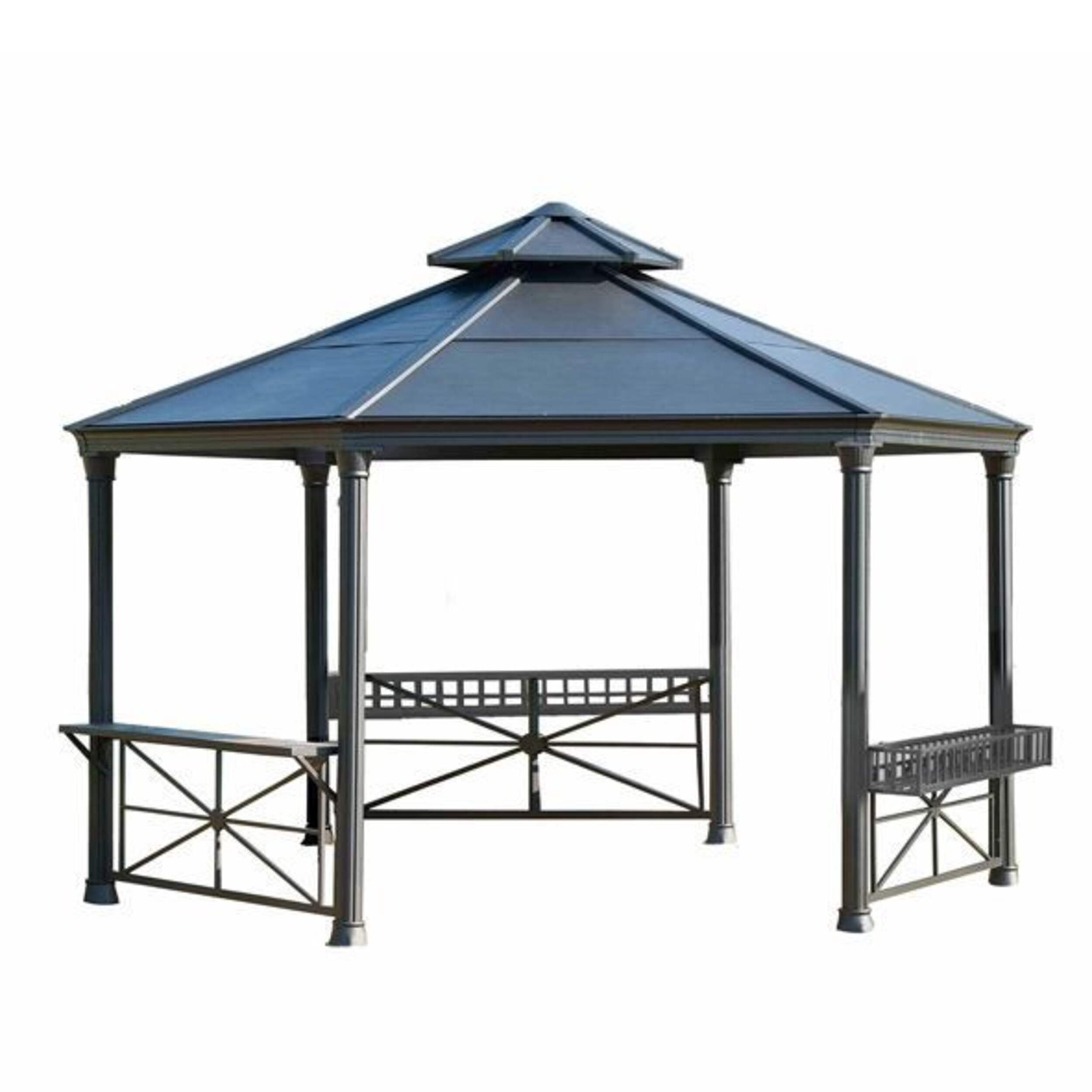 Sunjoy Carbondale Hardtop Hexagonal Gazebo, 166 x 144 x 128-in Front_Three_Fourths_Angled_Right