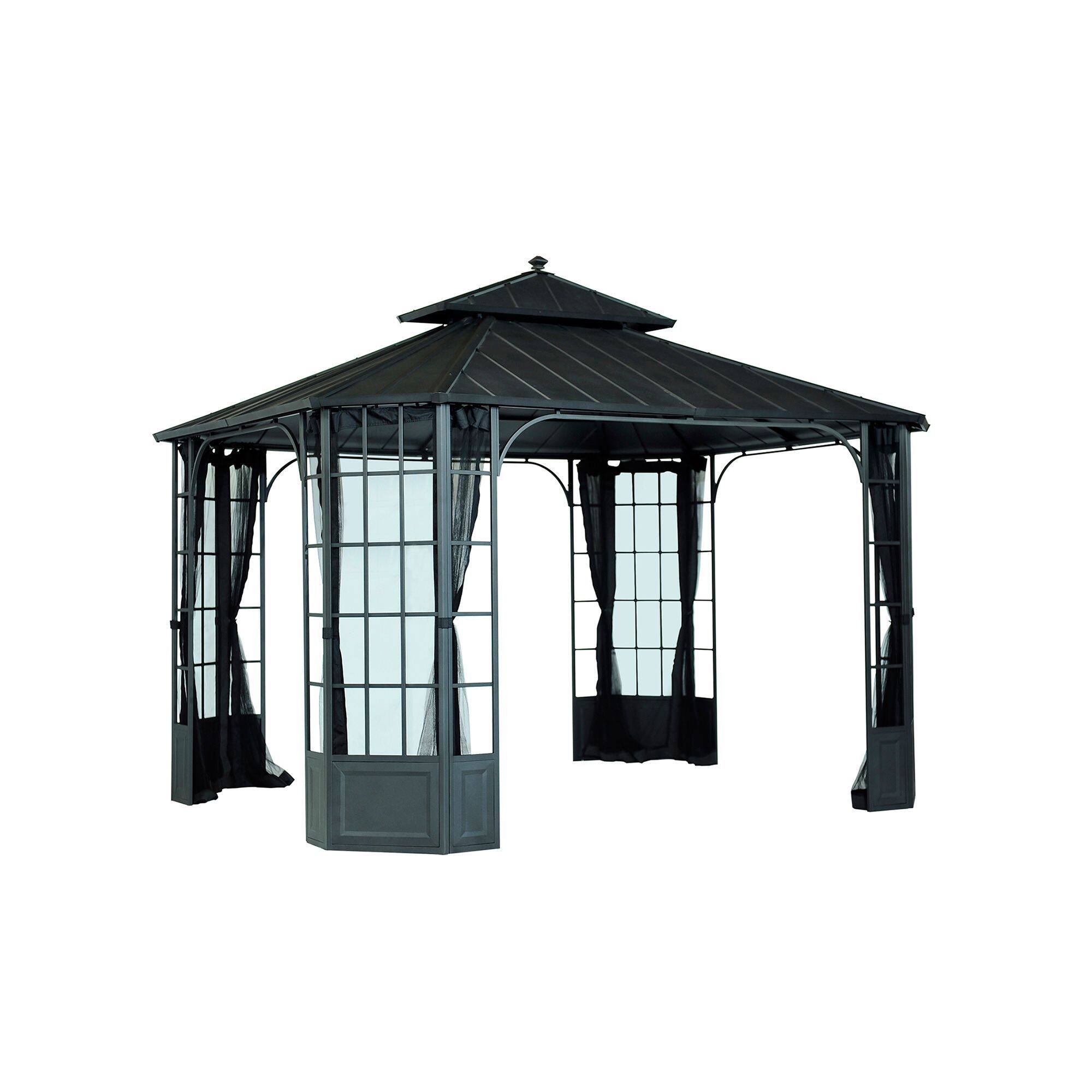 CANVAS Skyline Outdoor Aluminum Patio Hard-Top Gazebo w/ Bug Net, for  All-Season, Black, 10x12-ft