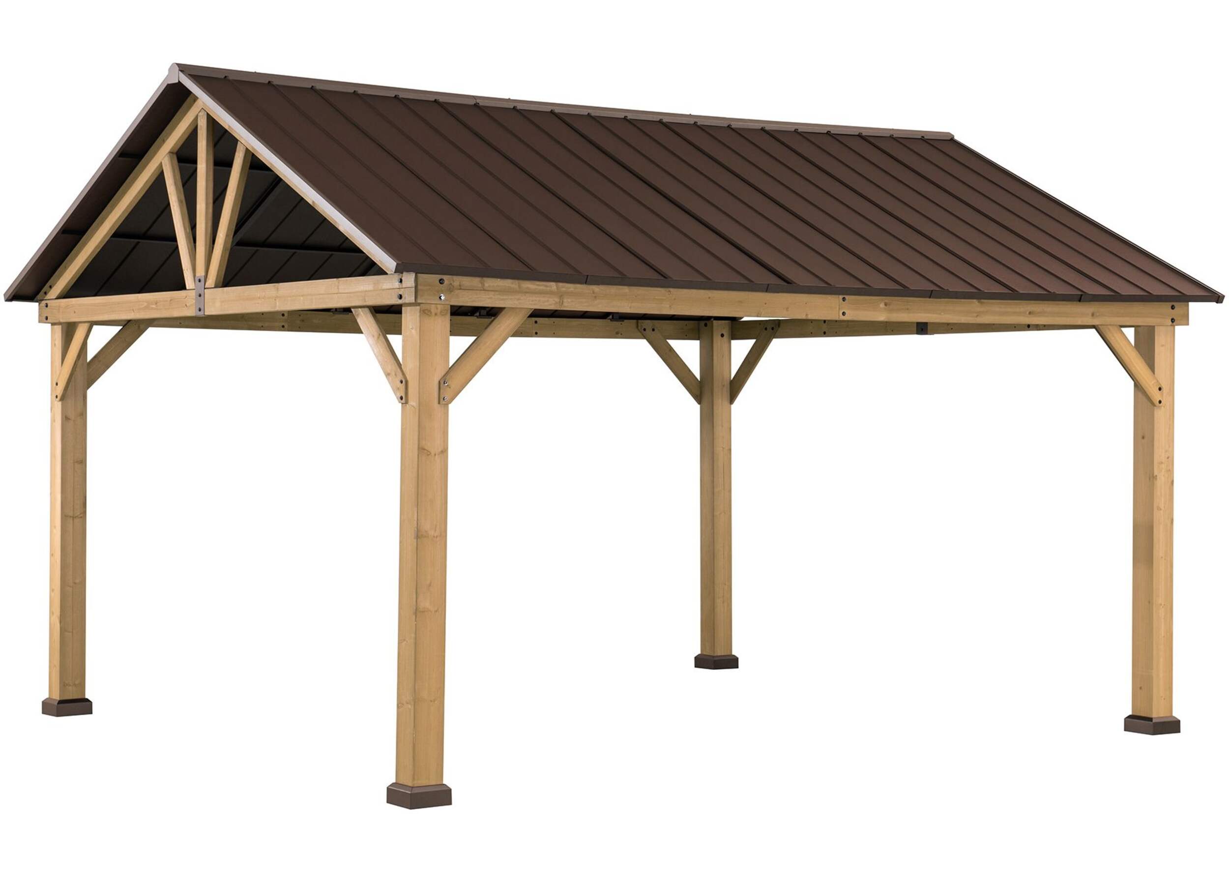 Abri de jardin à toit rigide avec cadre en cèdre et pignon en acier Sunjoy, brun, 11 x 13&nbsp;pi Front_Angled_Left