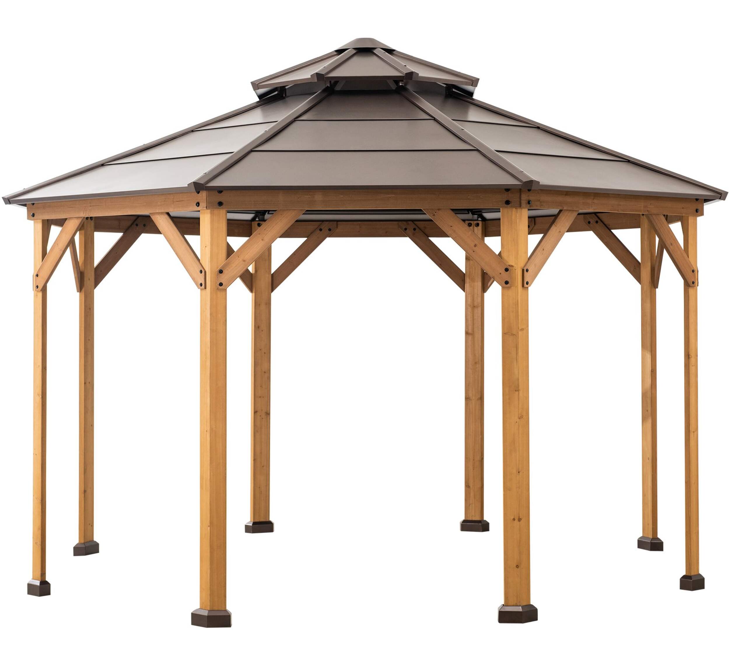 Sunjoy Cedar-Framed & Steel Gable Outdoor/Patio Hard-Top Gazebo, 2-Tier, Brown, 13x13-ft Front_Flat
