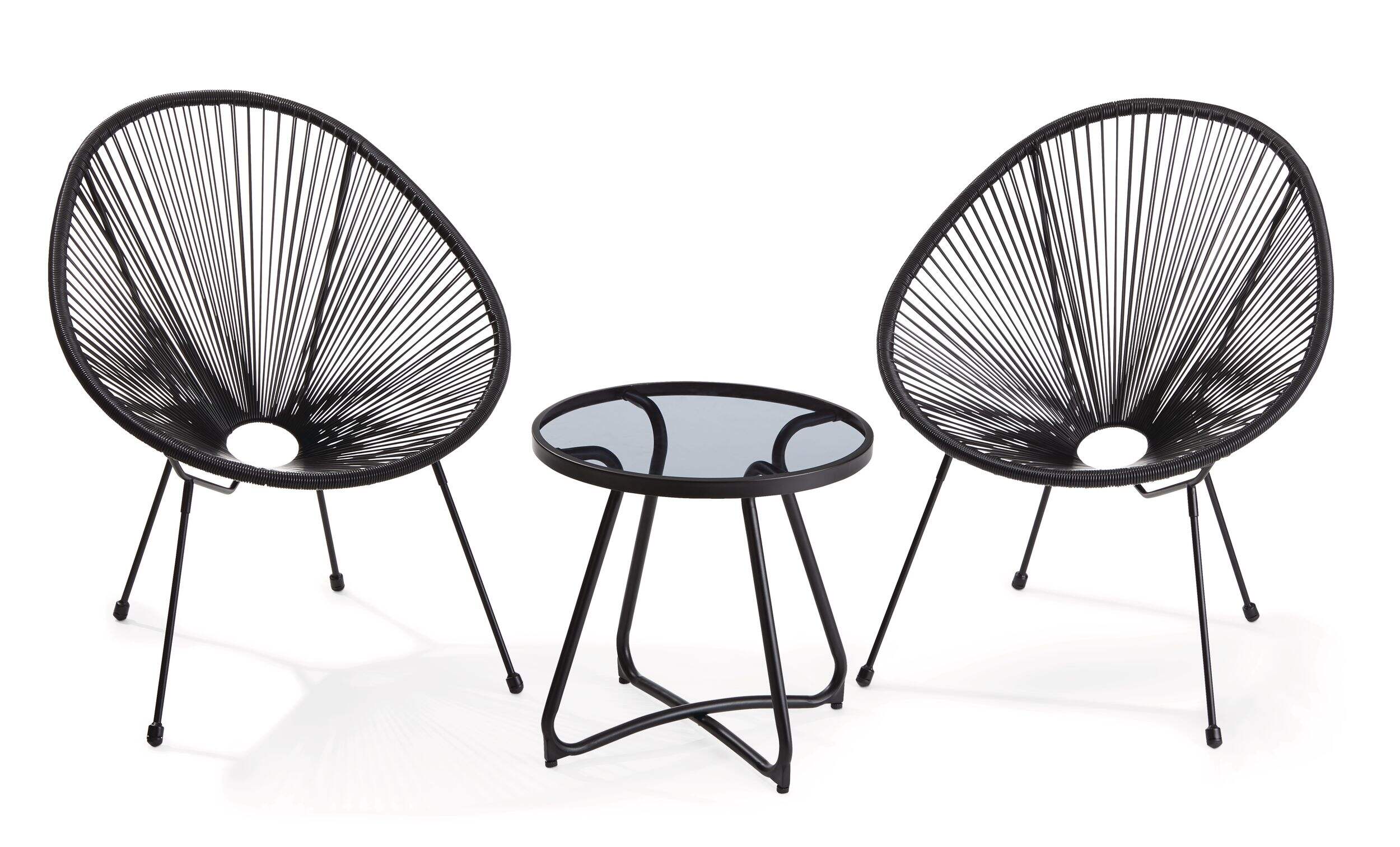 CANVAS Acapulco All-Weather Wicker Outdoor/Patio Conversation Set w/Glass Tabletop, 3-pc Composite_or_Mixed