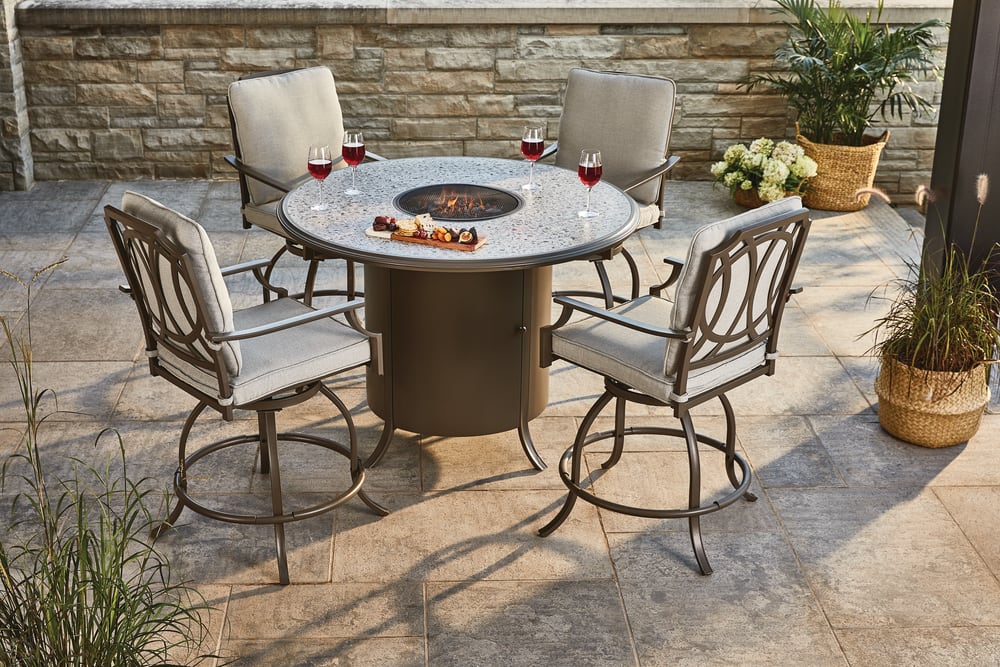 Canvas Rideau Outdoor Patio Dining Set, Outdoor Furniture With Fire Pit Set