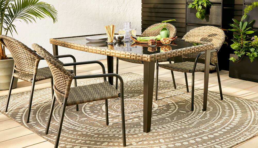 wicker patio dining table with glass top