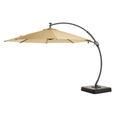 CANVAS Miramar Outdoor/Patio Offset Umbrella w/Solar LED Light, Base & Crank, Beige, 11-ft Front_Angled_Left
