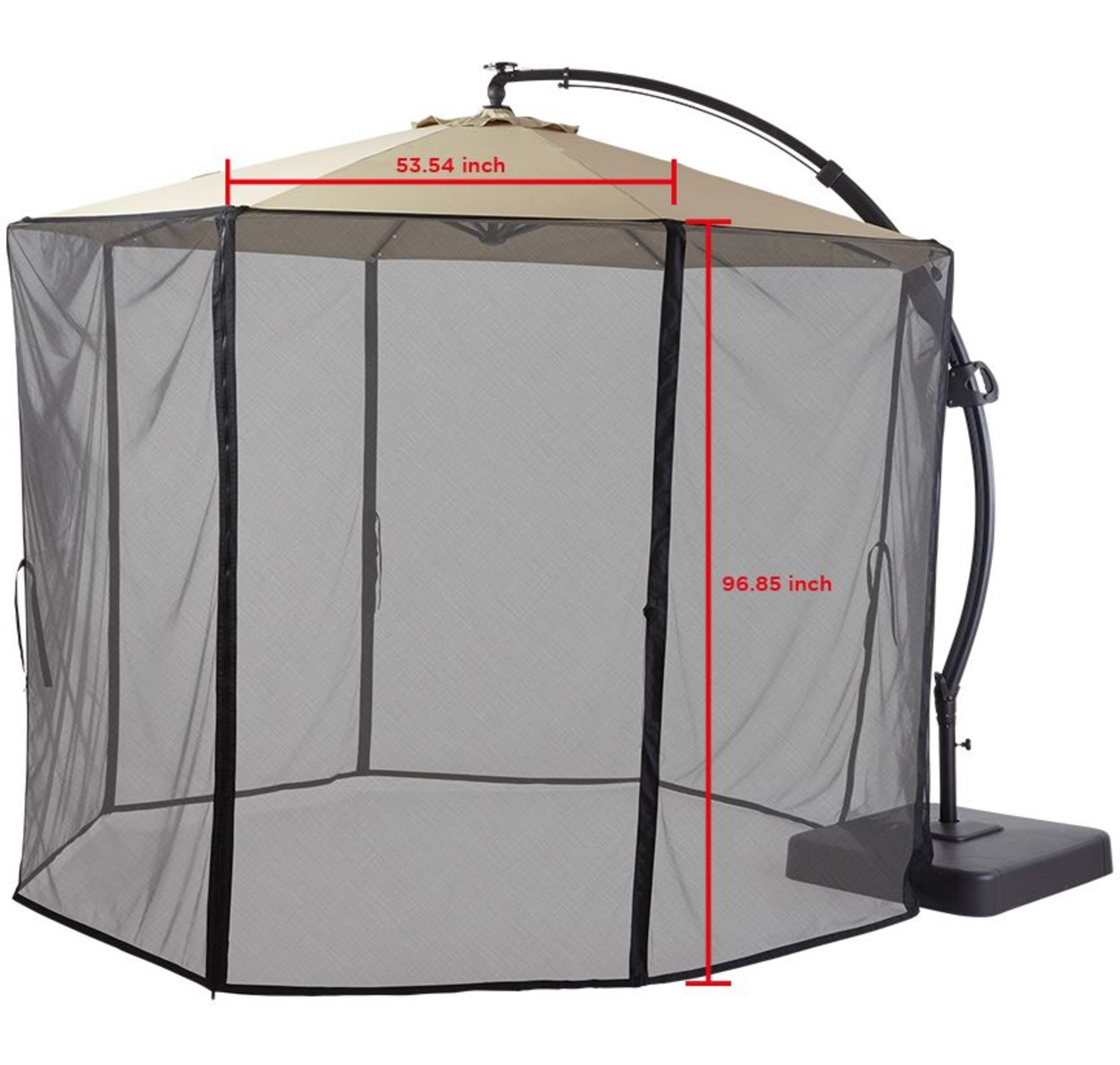 CANVAS Miramar Offset Round Outdoor/Patio Umbrella Netting, Black Front_Elevated