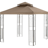 For Living Square Fabric Outdoor/Patio Gazebo Canopy for Crawford Gazebo, 96x96x32 in, Brown, Front_Three_Fourths_Angled_Left