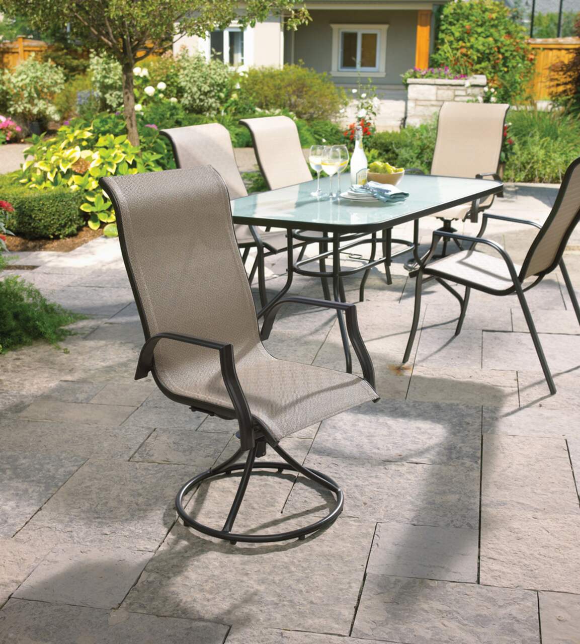 Outdoor sling sales swivel chairs