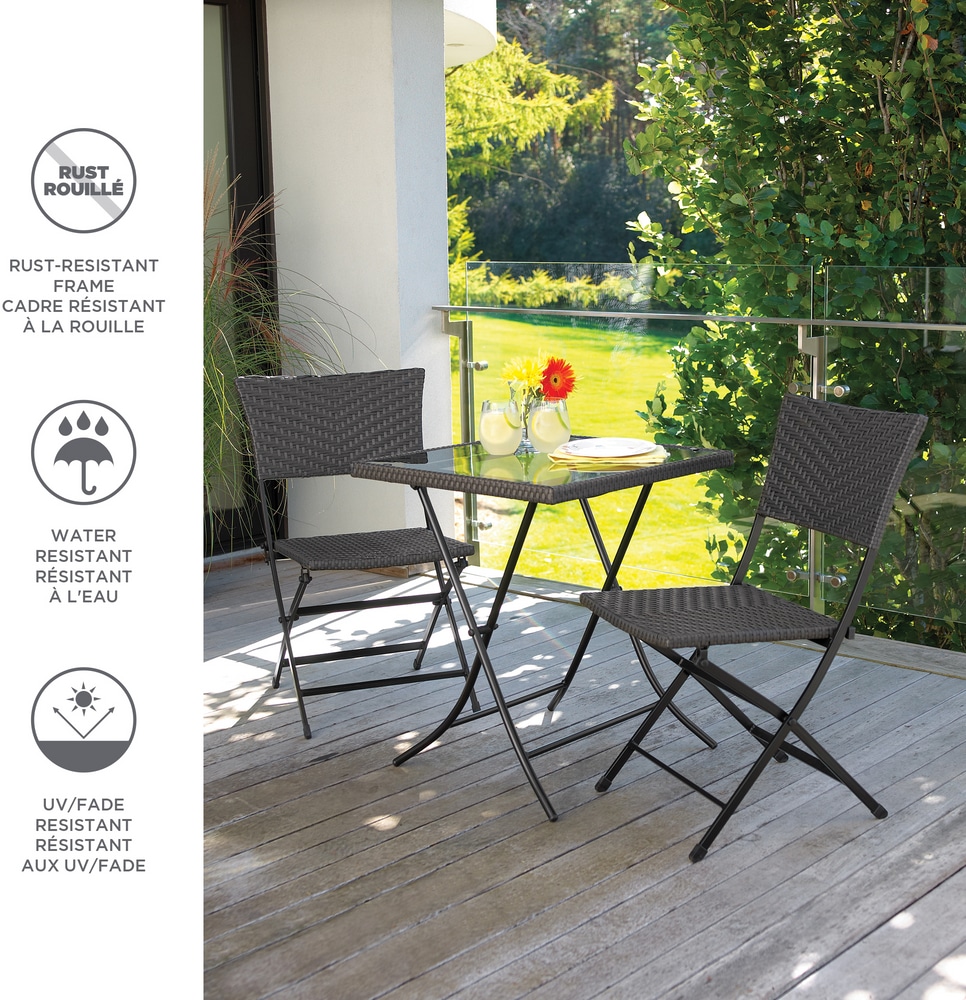 CANVAS Cabana Folding, Wicker Outdoor/Patio/Balcony Bistro Set, 3pc