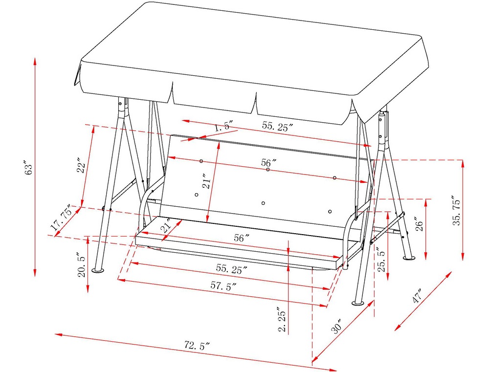 For Living Parsons Collection Outdoor/Patio 3Seater Swing w/ Canopy