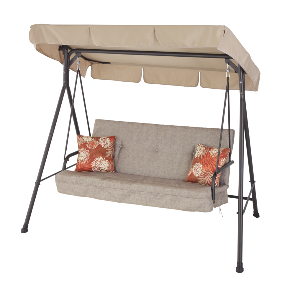 For Living Parsons Collection Outdoor/Patio 3Seater Swing w/ Canopy & Cushions, Beige