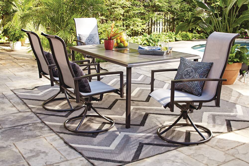For Living Blu Rectangular Steel Outdoor Patio Dining Table W Ceramic Tile 64x41x28 In Canadian Tire - Patio Chair Leg Caps Rectangular Canada