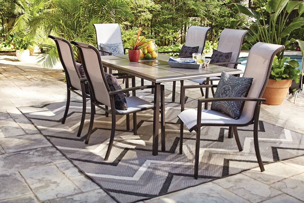 For Living Blu Rectangular Steel Outdoor Patio Dining Table W Ceramic Tile 64x41x28 In Canadian Tire - Canadian Tire London Ontario Patio Furniture