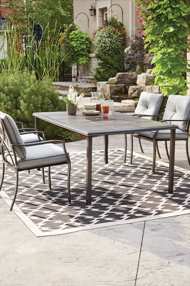 For Living Blu Rectangular Steel Outdoor Patio Dining Table W Ceramic Tile 64x41x28 In Canadian Tire - Patio Sets With Umbrella Under 2000