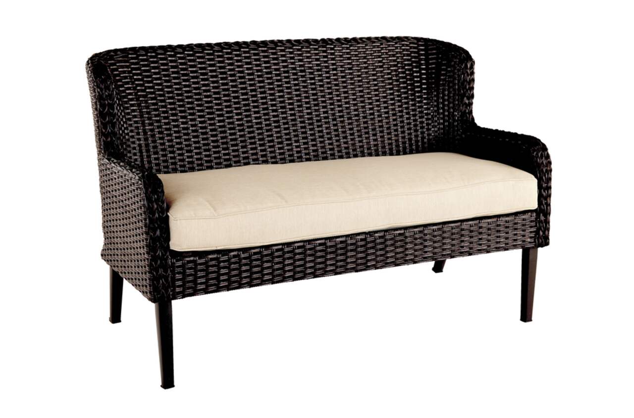 Outdoor wicker bench with cushion online