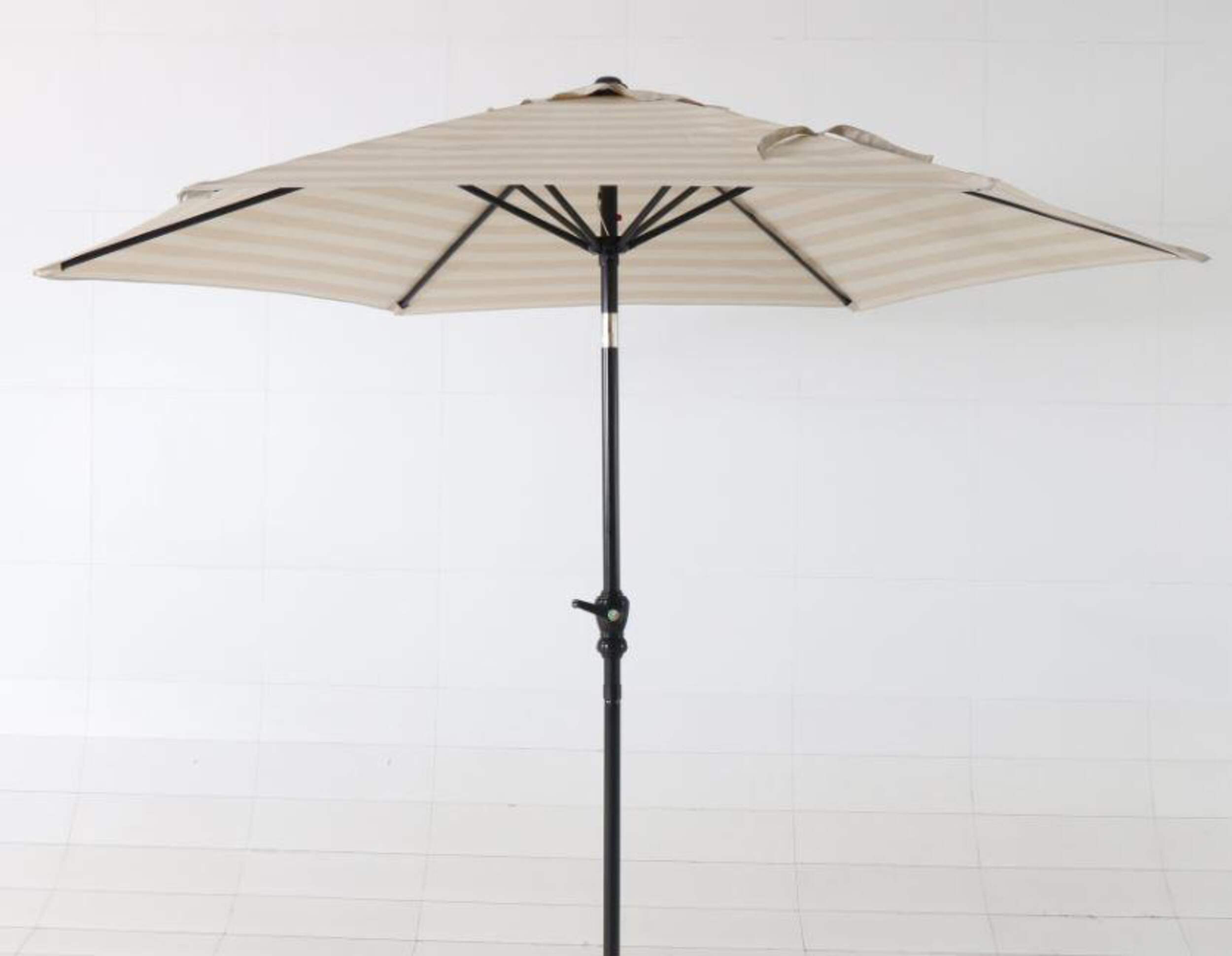 CANVAS Patio Market Umbrella, Beige Stripe, 9-ft Front_Flat