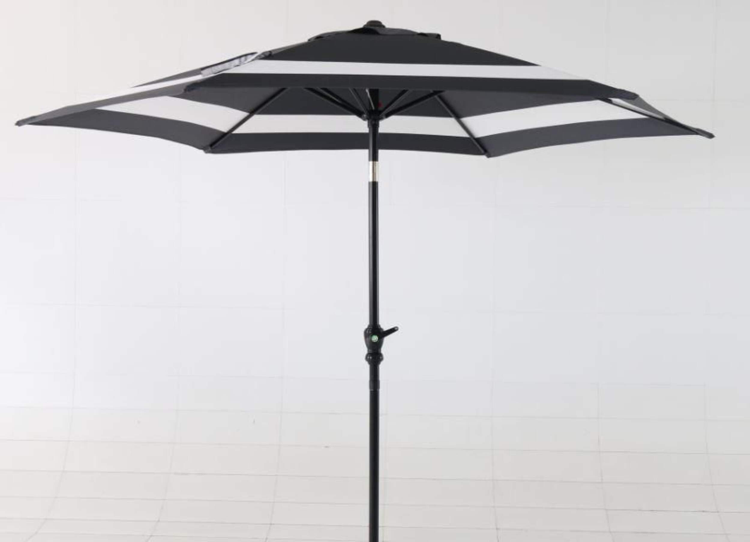 CANVAS Patio Market Umbrella, Black and White Stripe, 9-ft Front_Flat