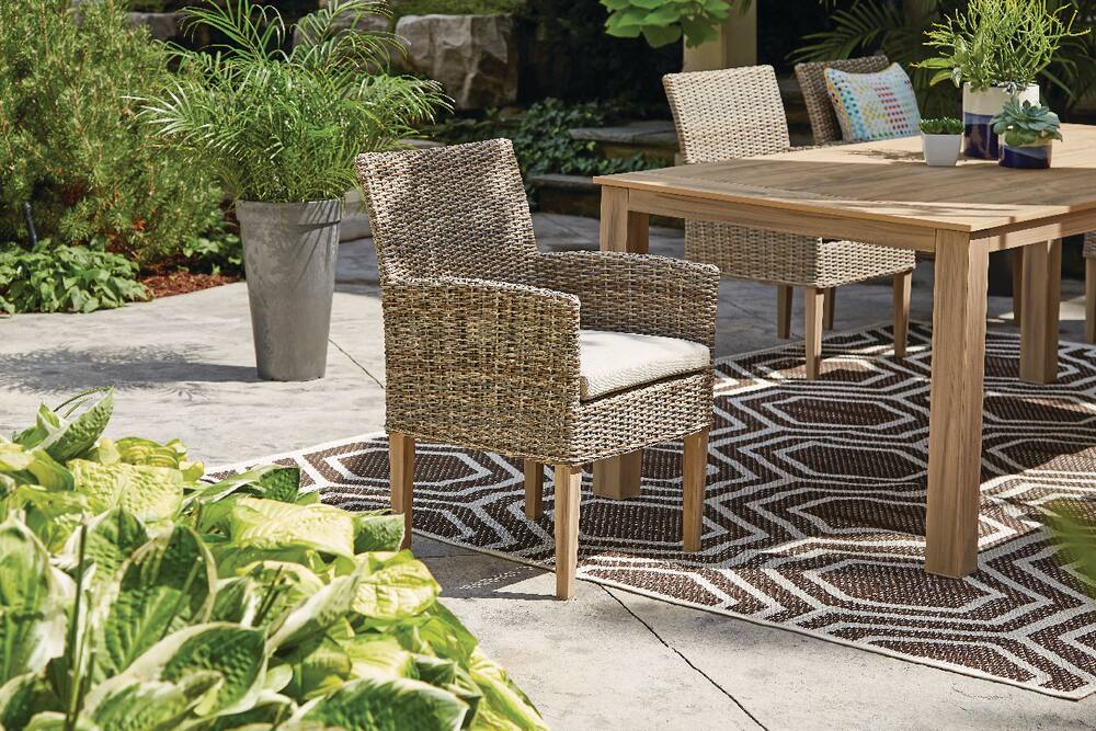 Canvas Monaco Wicker Outdoor Patio Dining Chair W Seat Cushion Beige Canadian Tire - Wicker Patio Dining Table And Chairs