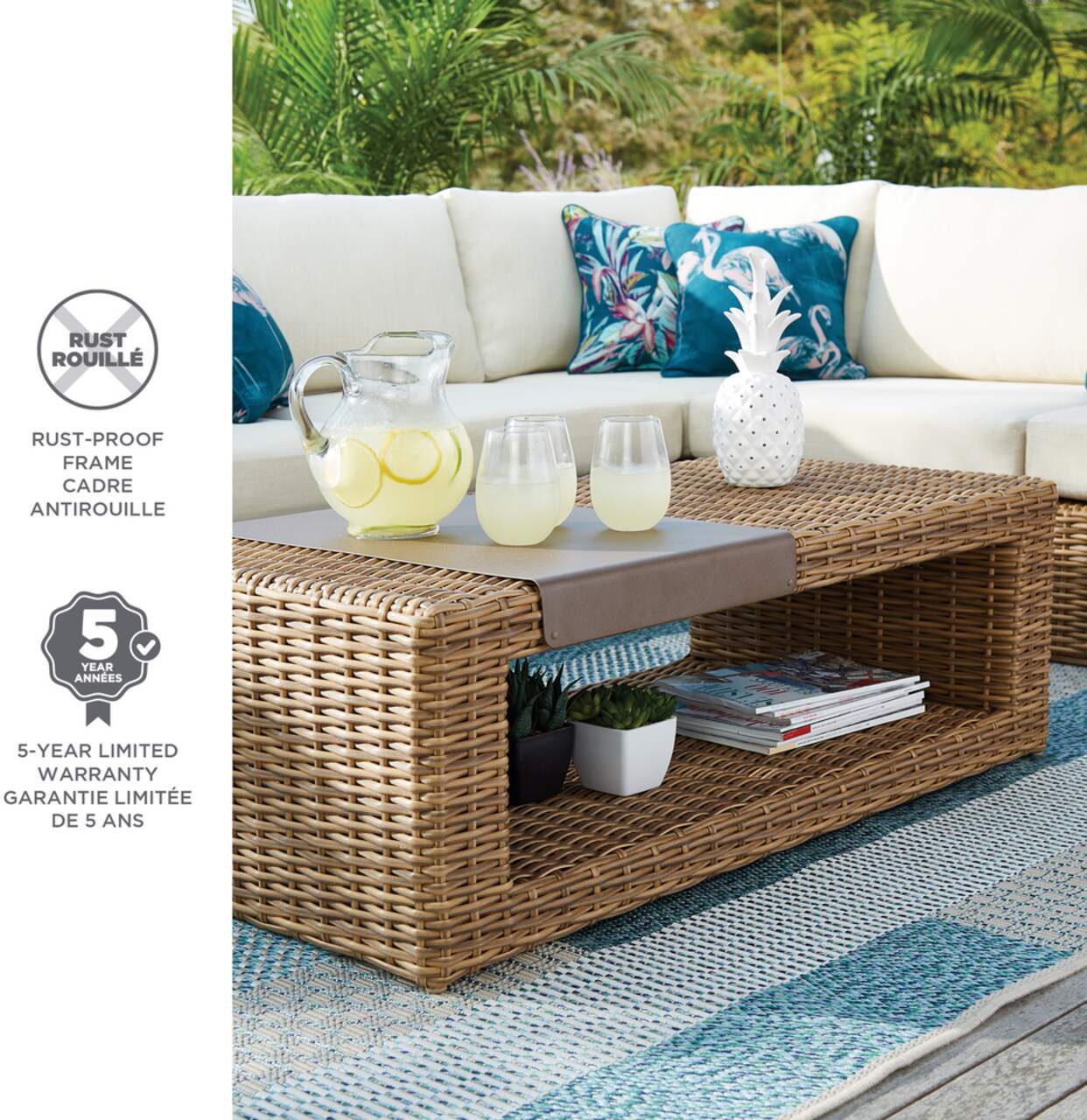 CANVAS Jensen Collection Oval Outdoor/Patio Sectional Coffee Table,  46x24x16-in