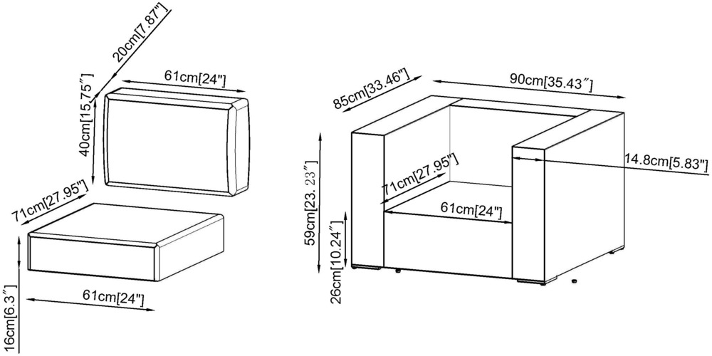 CANVAS Tofino Collection Square Outdoor/Patio Sectional Armchair