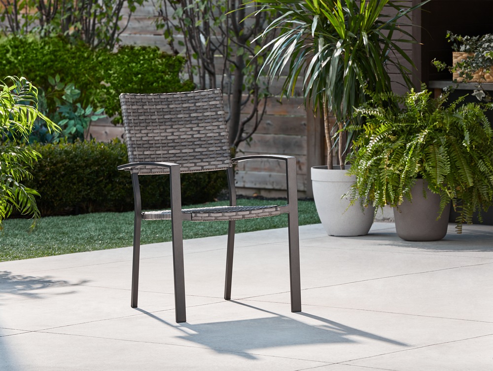 CANVAS Breton Wicker Outdoor Patio Balcony Dining Chair w/ Square Back, Grey Canadian Tire