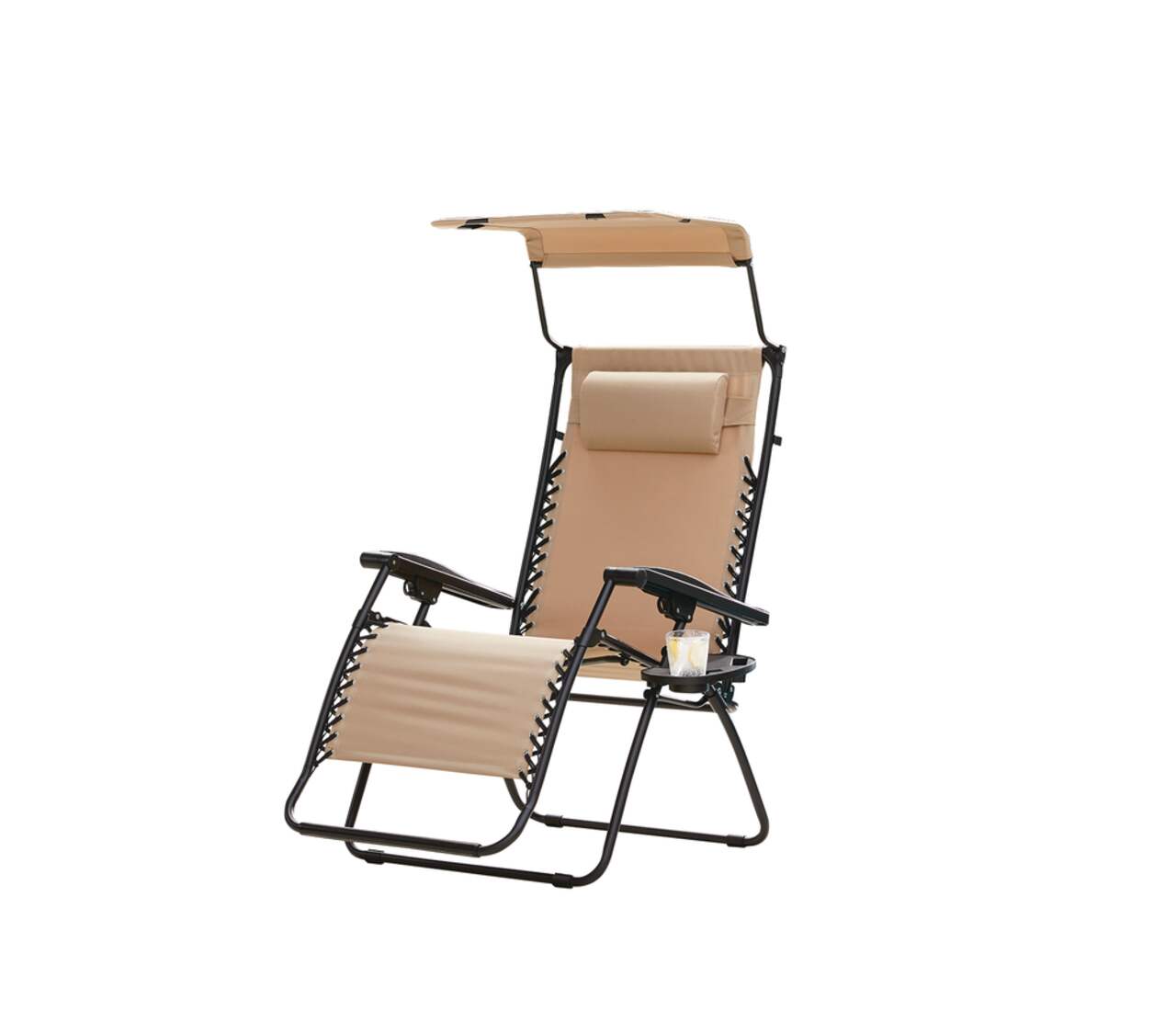 For Living Oxford Sling Zero Gravity Chair Recliner w Sunshade Headrest Beige XL