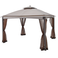 For Living Promenade Outdoor/Patio Soft-Top Gazebo w/ Mosquito Net & Wall, Brown, 10x12-ft Front_Angled_Left