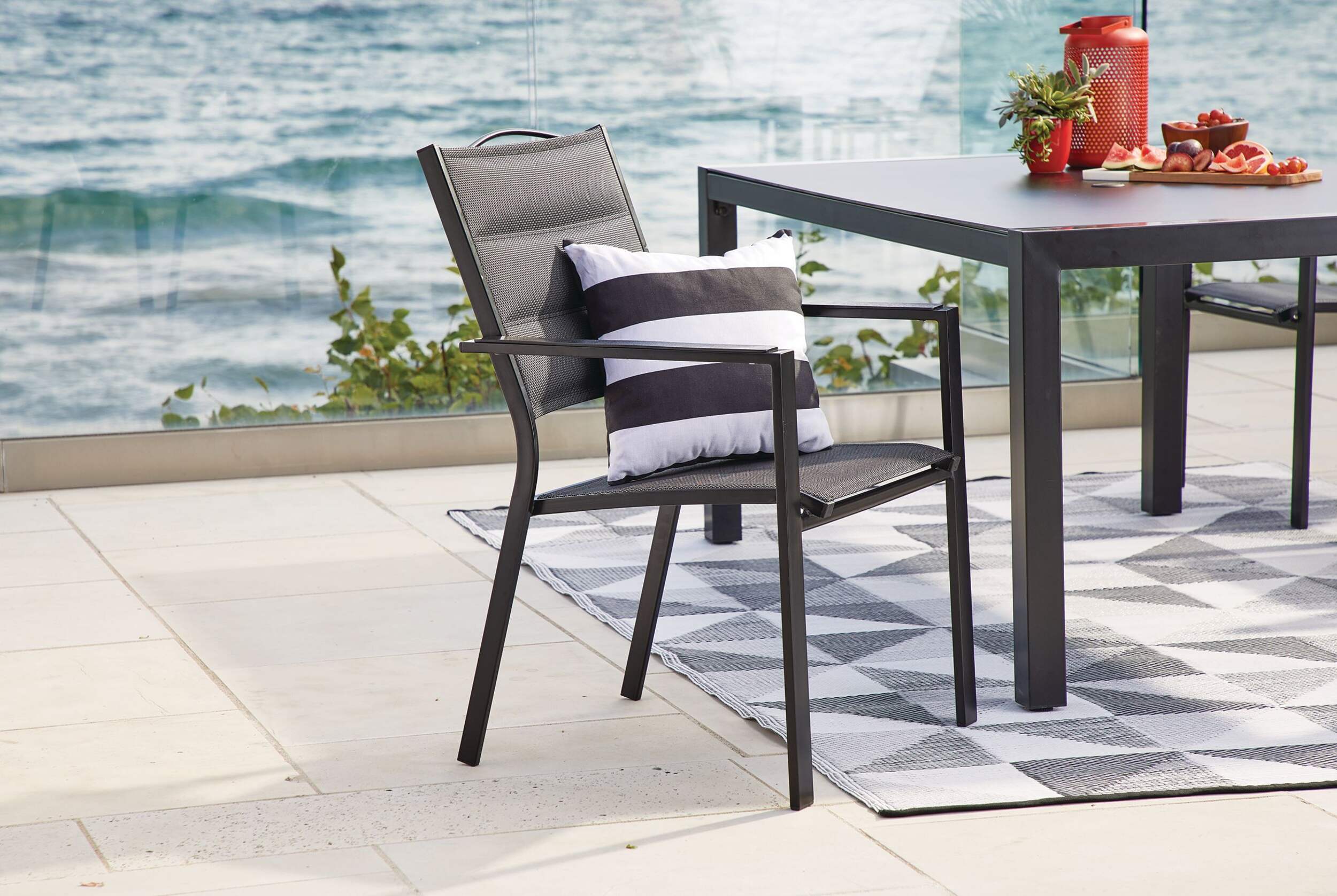 CANVAS Mercier Padded Sling Steel Outdoor Patio Dining Chair, Black