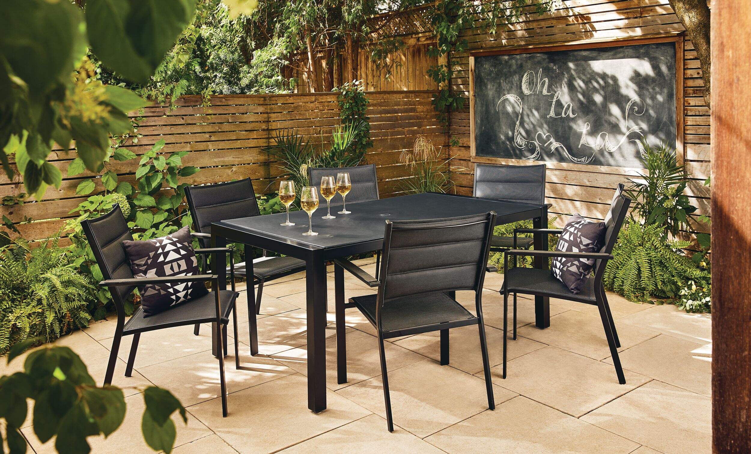 CANVAS Mercier Rectangular Steel Outdoor Patio Dining Table, w/ Glass