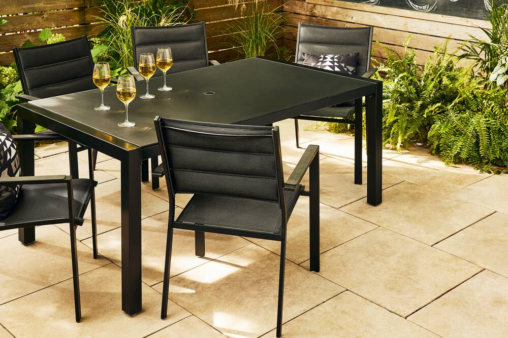 black glass garden dining table