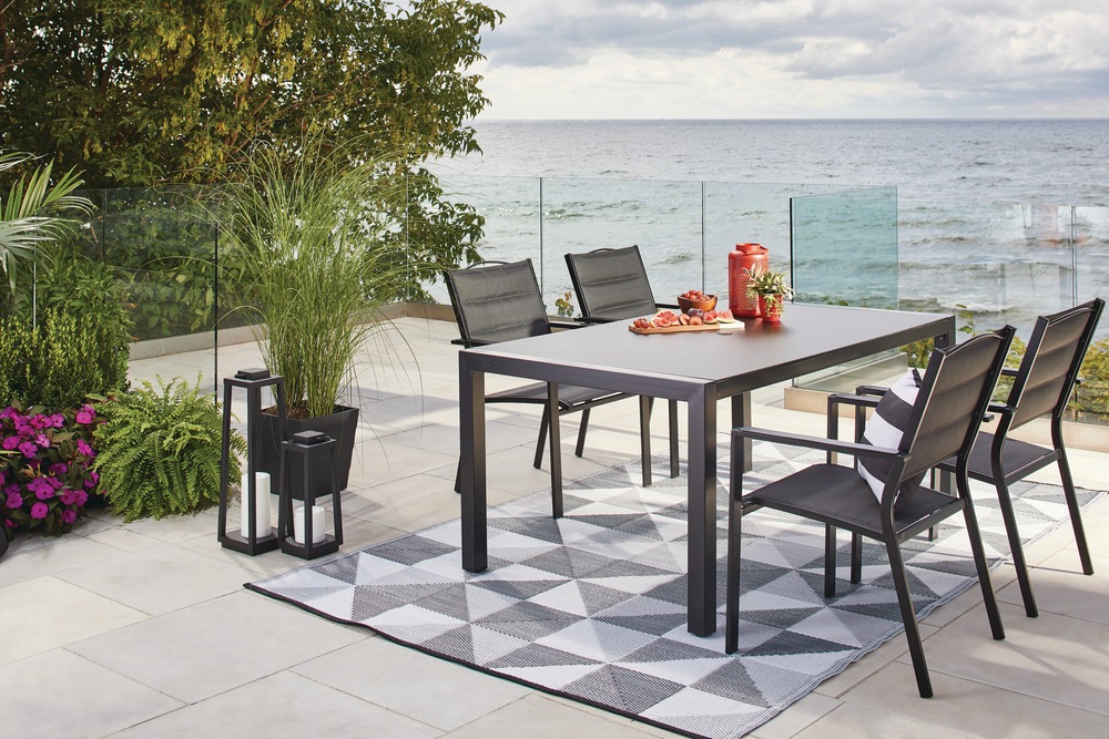 CANVAS Mercier Rectangular Steel Outdoor Patio Dining Table, w/ Glass