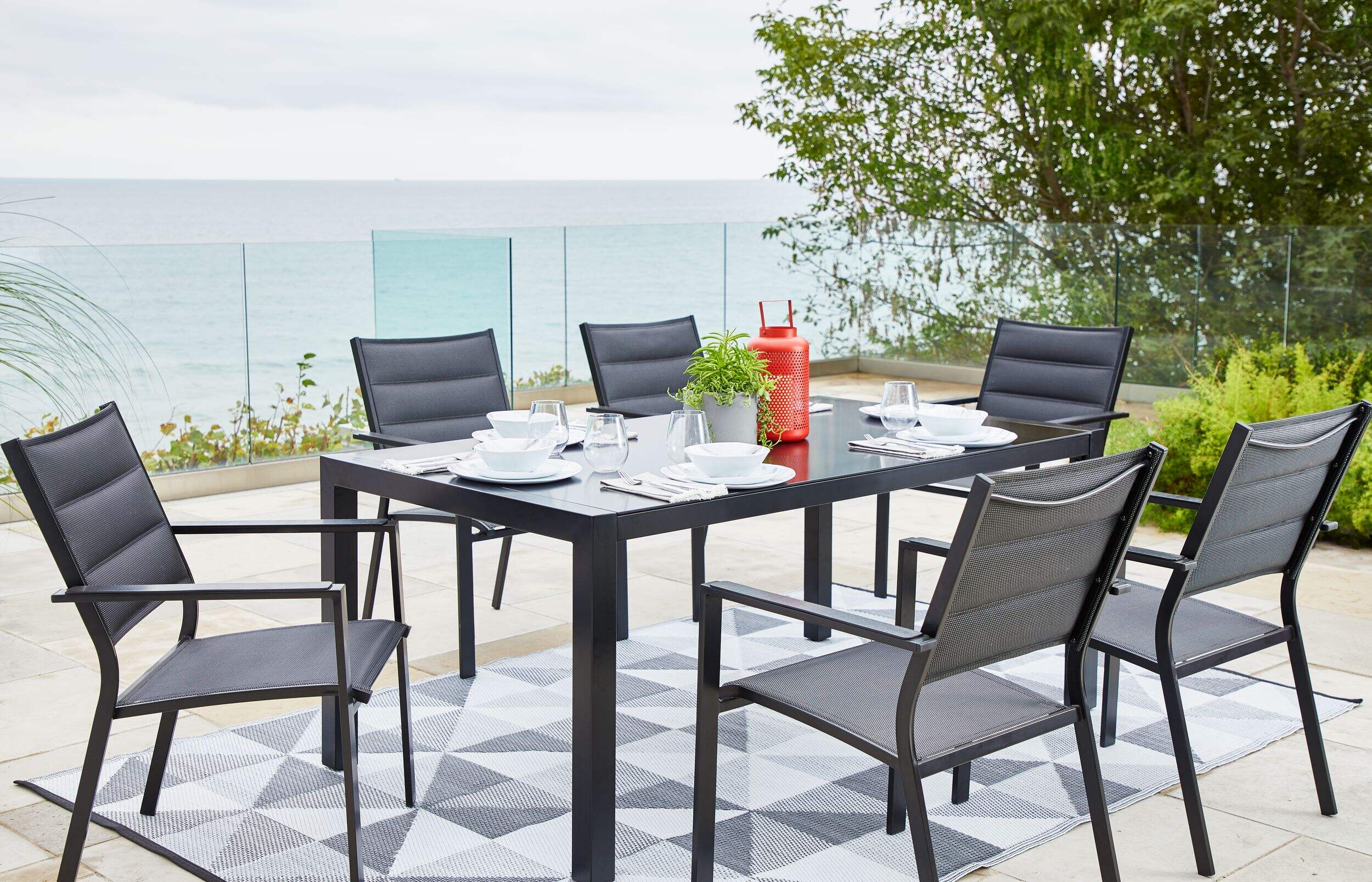 CANVAS Mercier Padded Sling Steel Outdoor Patio Dining Chair, Black
