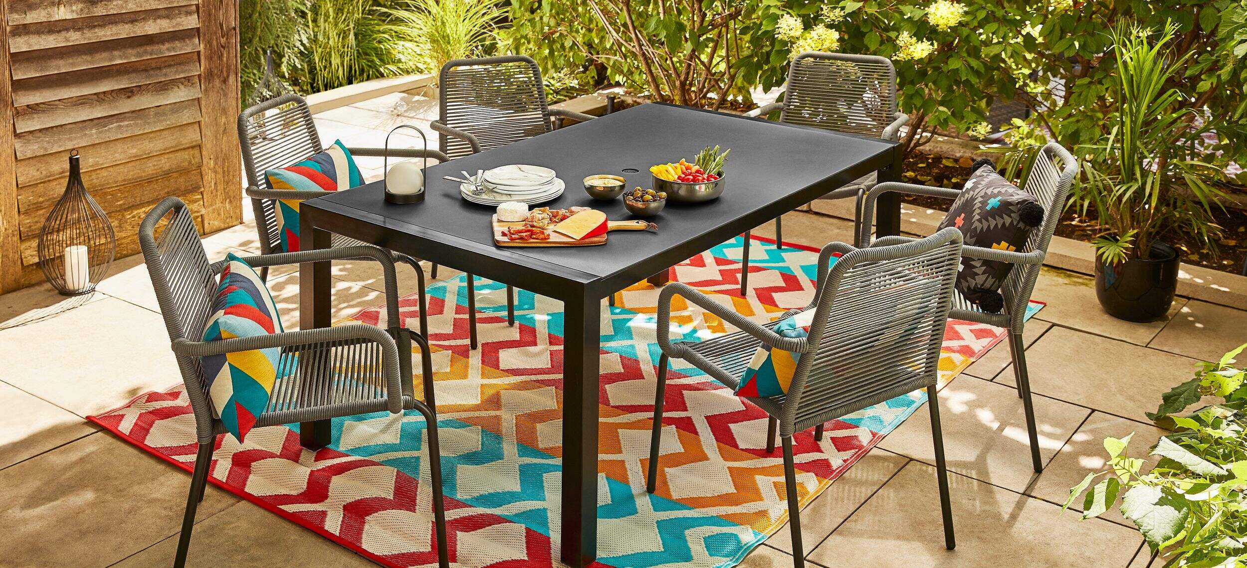 CANVAS Mercier Rectangular Steel Outdoor Patio Dining Table, w/ Glass