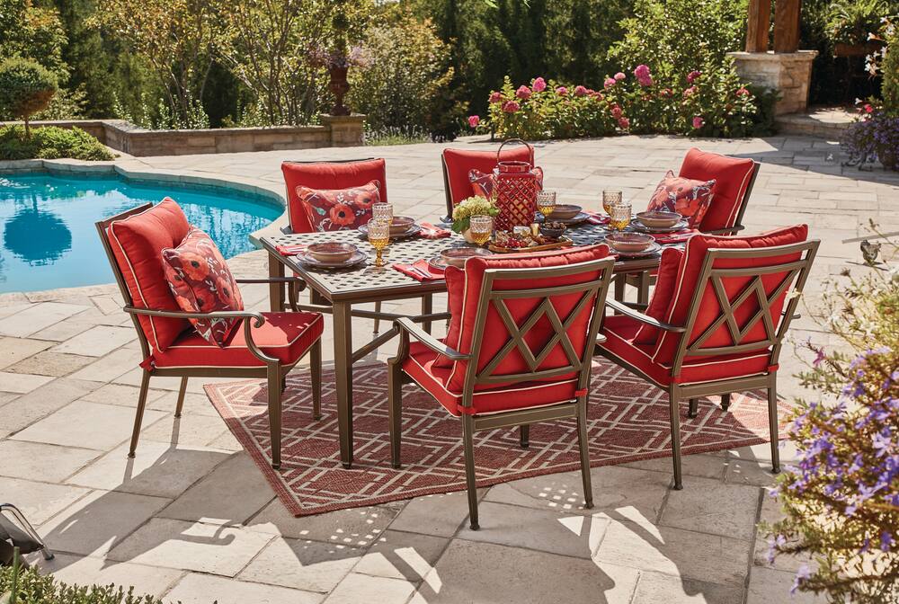 red outdoor seating