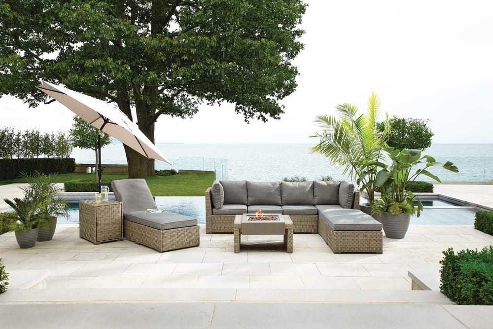 Canvas Bala Rectangle Outdoor Patio, Outdoor Sectional With Dining Table And Umbrella