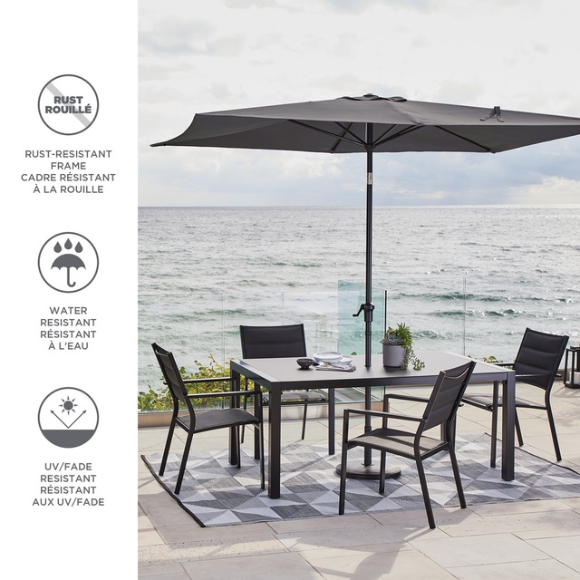 CANVAS Rectangular Fabric Outdoor/Patio Umbrella w/ Crank Handle, Grey