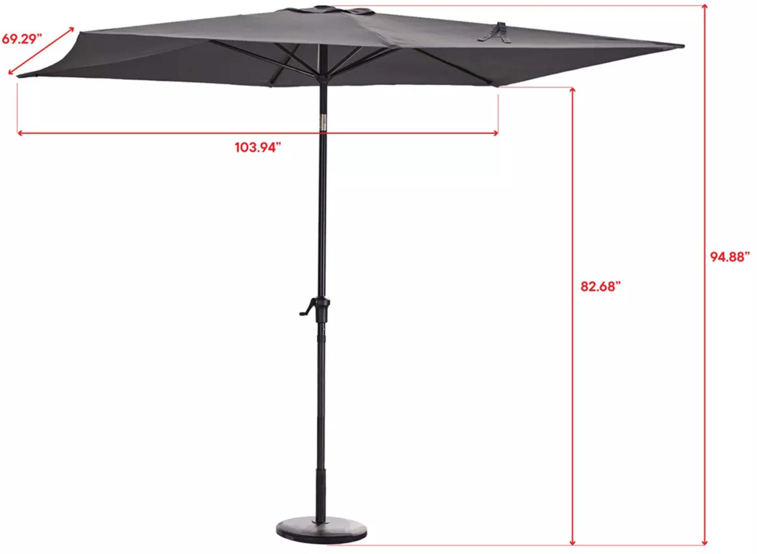 CANVAS Rectangular Fabric Outdoor/Patio Umbrella w/ Crank Handle, Grey, 6ft x 9ft Canadian Tire